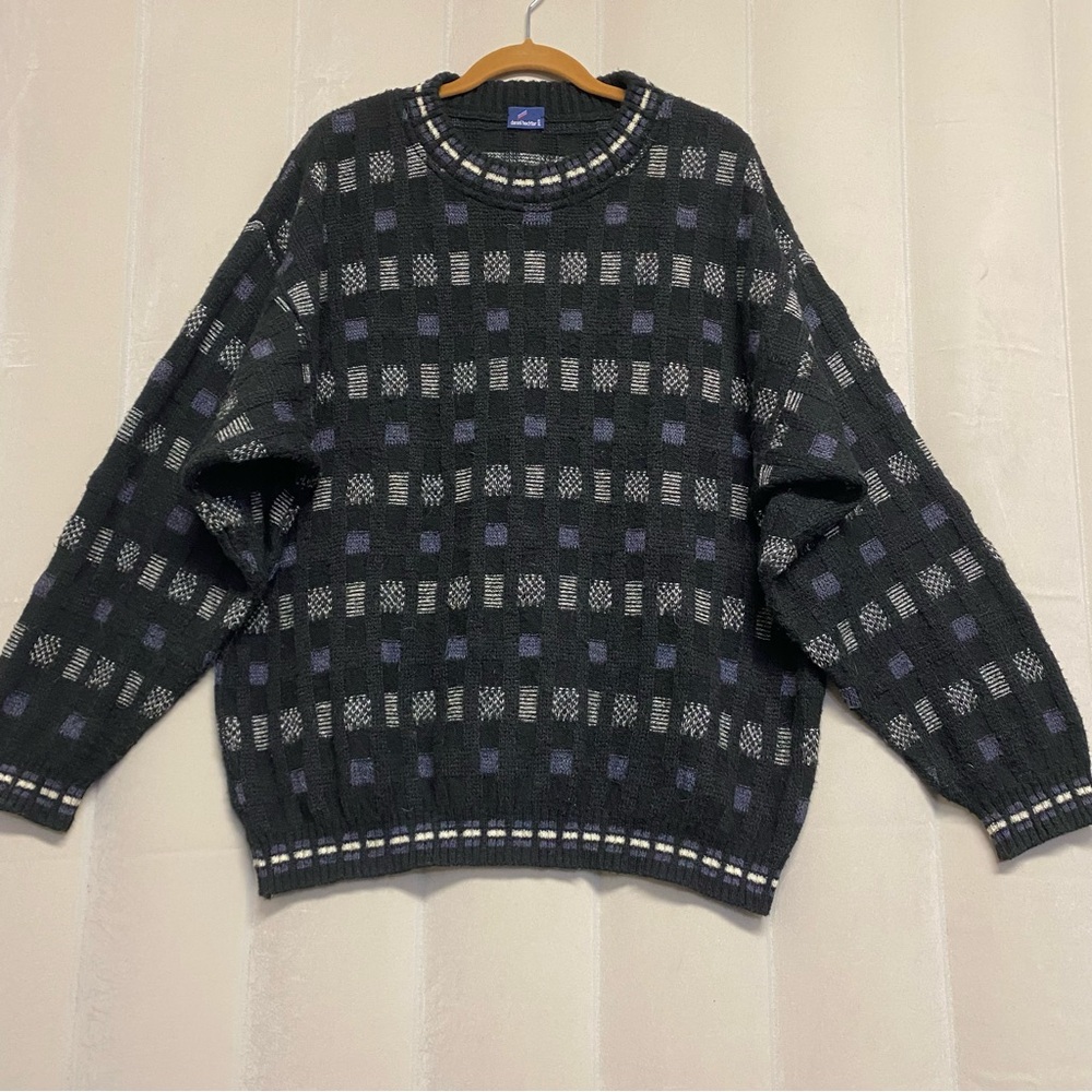 Vintage Daniel Hechter Men’s Sweater Paris France Mohair 3D Textured Knit 1990s